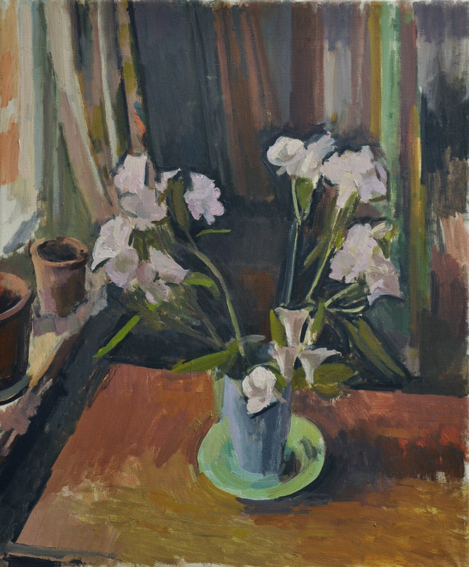 Alstromerias in a blue jug